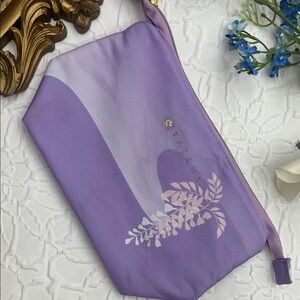 Tatcha Purple Floral Zip Cosmetic Bag